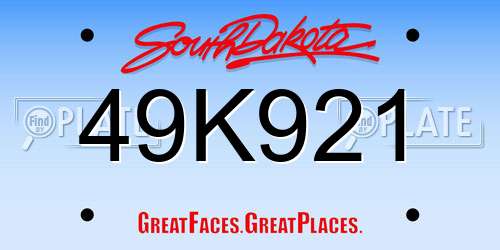 49K921 South Dakota License Plate