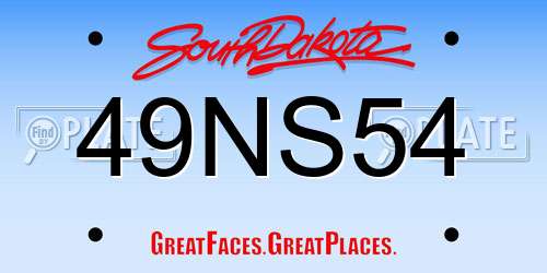 49NS54 South Dakota License Plate
