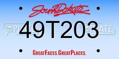 49T203 South Dakota License Plate