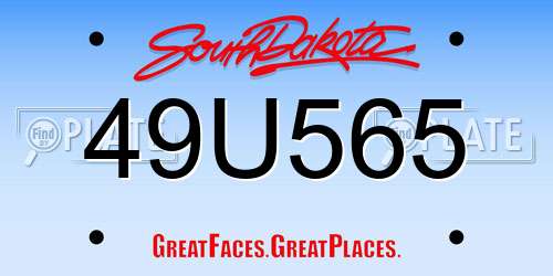 49U565 South Dakota License Plate