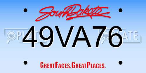 49VA76 South Dakota License Plate