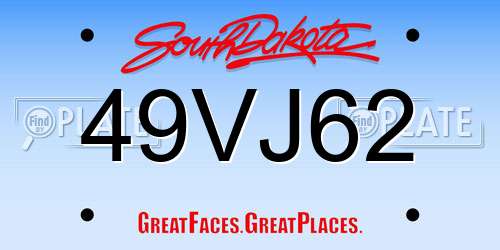 49VJ62 South Dakota License Plate