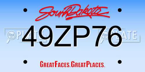 49ZP76 South Dakota License Plate