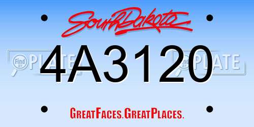 4A3120 South Dakota License Plate
