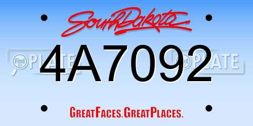 4A7092 South Dakota License Plate
