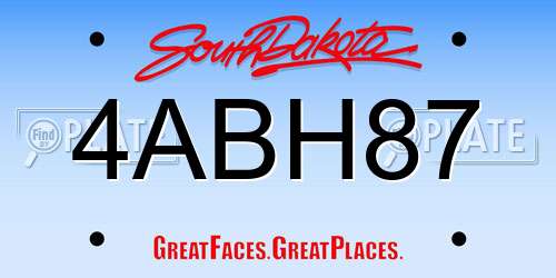 4ABH87 South Dakota License Plate