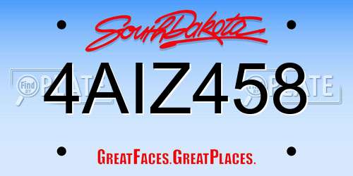 4AIZ458 South Dakota License Plate