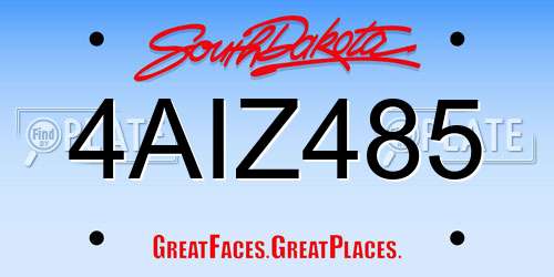 4AIZ485 South Dakota License Plate