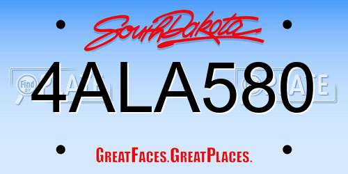 4ALA580 South Dakota License Plate
