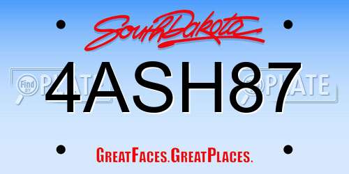 4ASH87 South Dakota License Plate