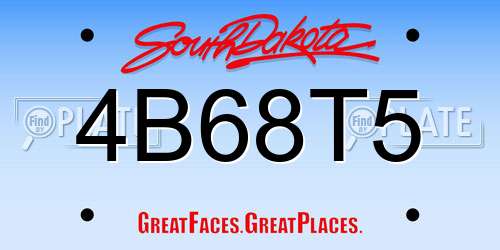4B68T5 South Dakota License Plate