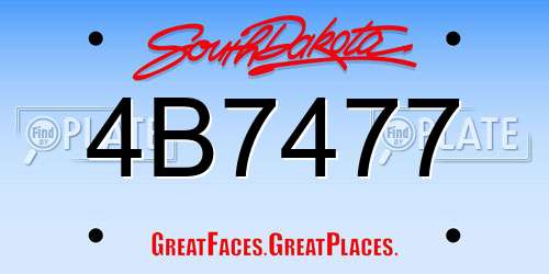 4B7477 South Dakota License Plate