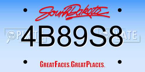 4B89S8 South Dakota License Plate