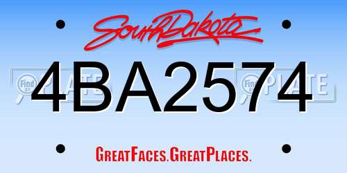4BA2574 South Dakota License Plate