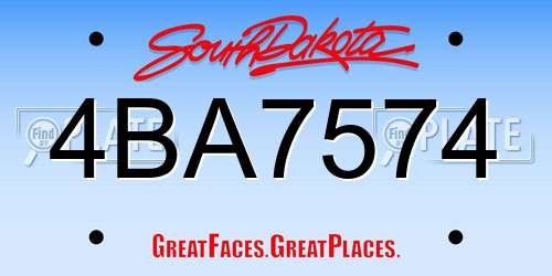 4BA7574 South Dakota License Plate