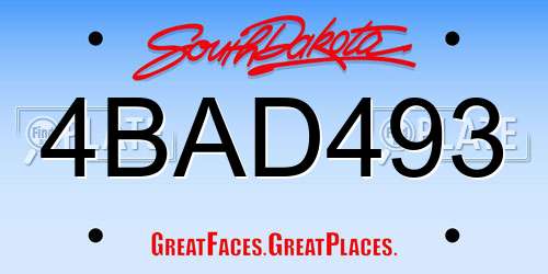 4BAD493 South Dakota License Plate
