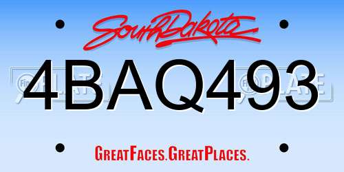 4BAQ493 South Dakota License Plate