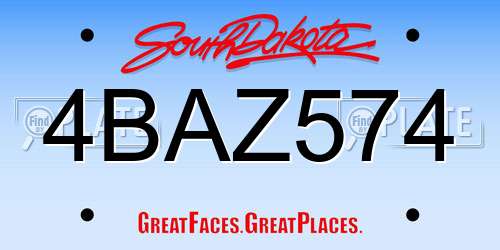4BAZ574 South Dakota License Plate