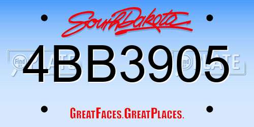 4BB3905 South Dakota License Plate