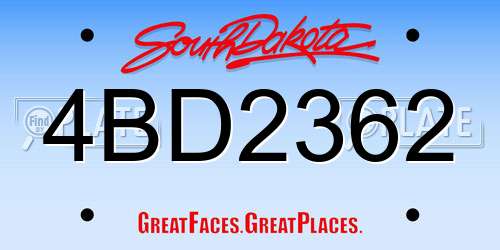 4BD2362 South Dakota License Plate