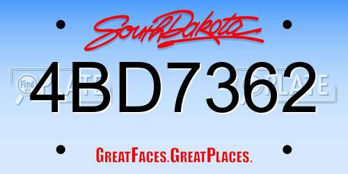 4BD7362 South Dakota License Plate