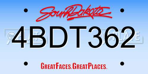 4BDT362 South Dakota License Plate