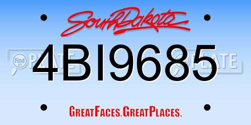 4BI9685 South Dakota License Plate
