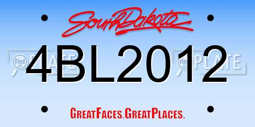 4BL2012 South Dakota License Plate