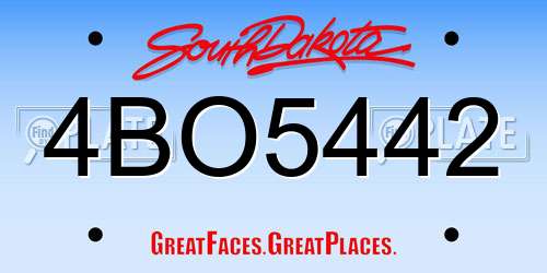 4BO5442 South Dakota License Plate