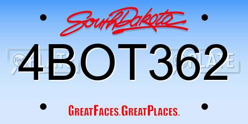 4BOT362 South Dakota License Plate