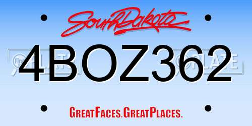 4BOZ362 South Dakota License Plate