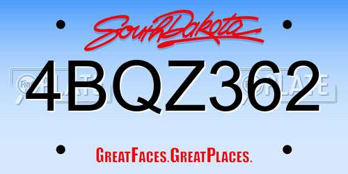 4BQZ362 South Dakota License Plate