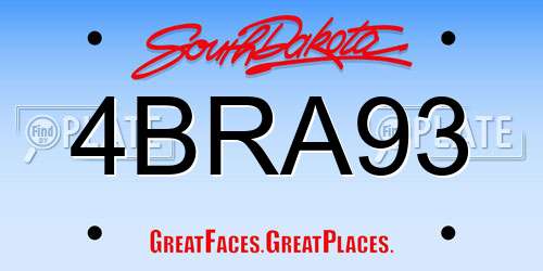 4BRA93 South Dakota License Plate