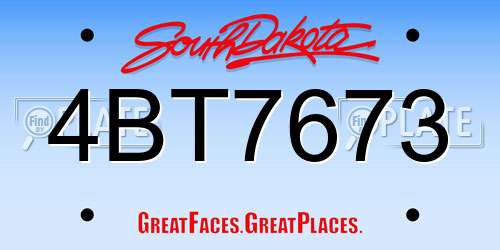 4BT7673 South Dakota License Plate