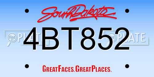 4BT852 South Dakota License Plate