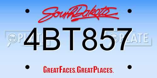 4BT857 South Dakota License Plate