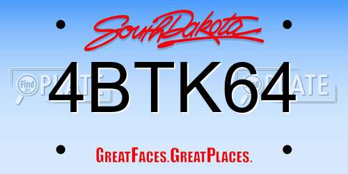 4BTK64 South Dakota License Plate