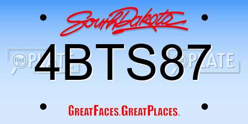 4BTS87 South Dakota License Plate