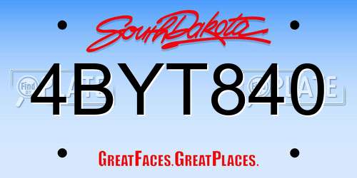 4BYT840 South Dakota License Plate
