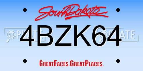 4BZK64 South Dakota License Plate