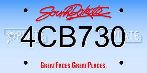 4CB730 South Dakota License Plate