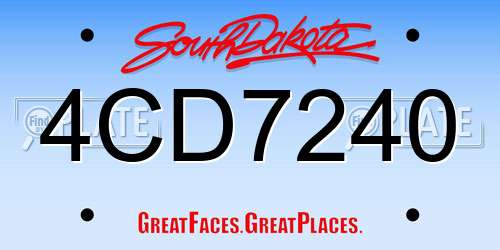 4CD7240 South Dakota License Plate