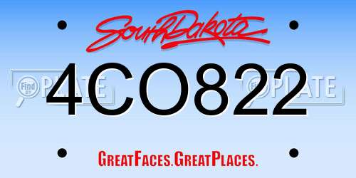 4CO822 South Dakota License Plate