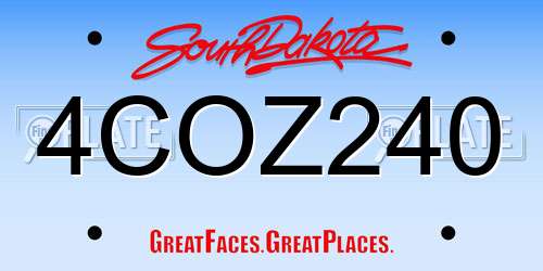 4COZ240 South Dakota License Plate
