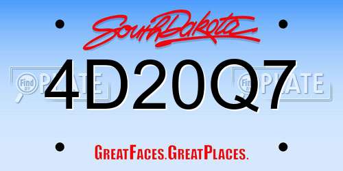 4D20Q7 South Dakota License Plate
