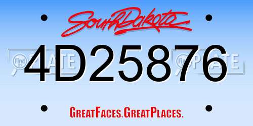 4D25876 South Dakota License Plate