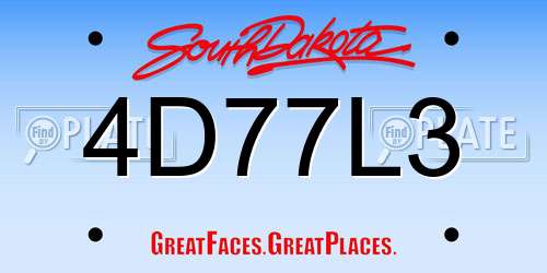 4D77L3 South Dakota License Plate