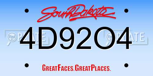 4D92O4 South Dakota License Plate