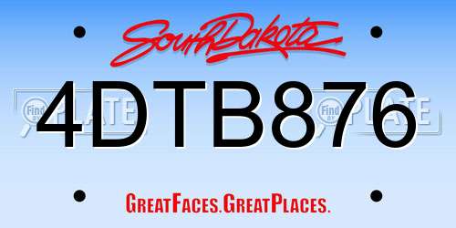 4DTB876 South Dakota License Plate