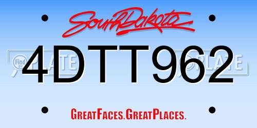 4DTT962 South Dakota License Plate